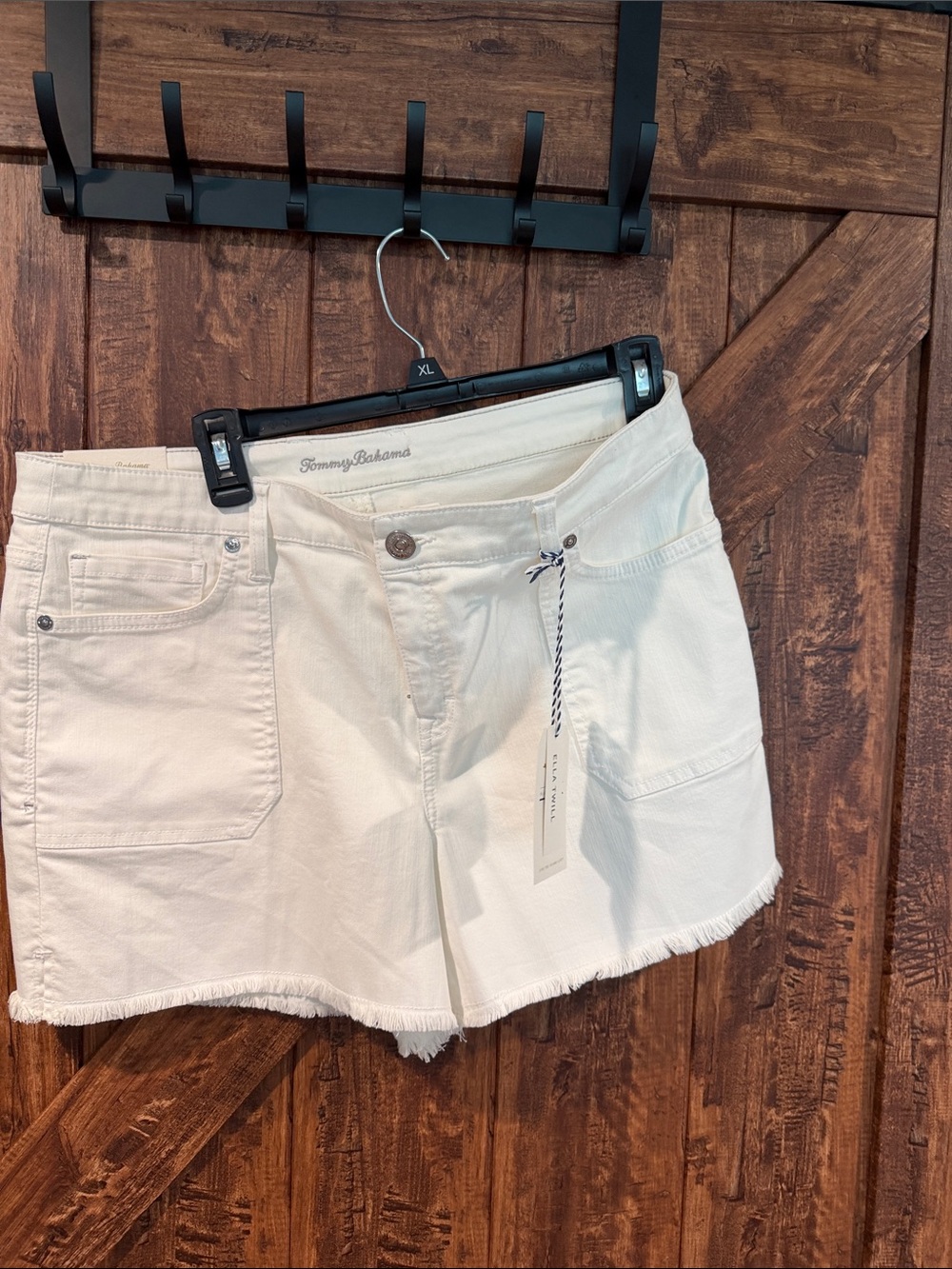 Tommy Bahama Cream White Frayed Hem Denim Shorts